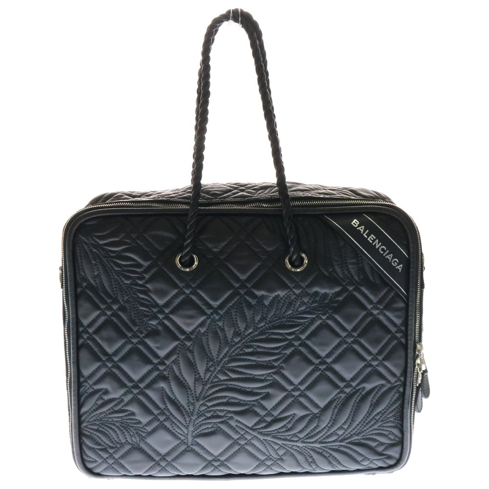 BALENCIAGA(バレンシアガ) ブランケット スクエアM キルティング エンボスロゴ 2WAY レザー ハンド ショルダーバッグ ブラック 466542