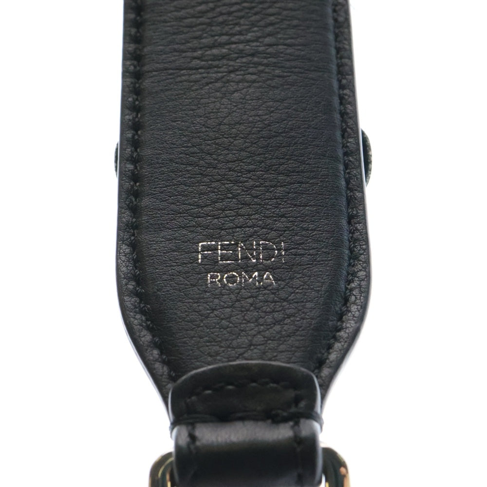 FENDI(フェンディ) フラワーモチーフ スタッズ レザー ショルダーベルト ストラップ ブラック/シルバー