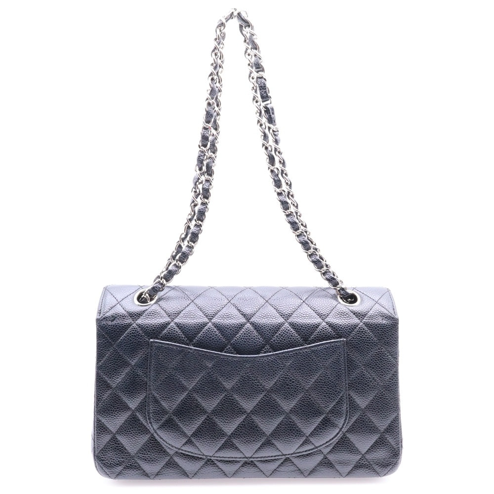 CHANEL(シャネル) マトラッセ25 Wフラップ Wチェーン ショルダーバッグ ブラック キャビアスキン シルバー金具