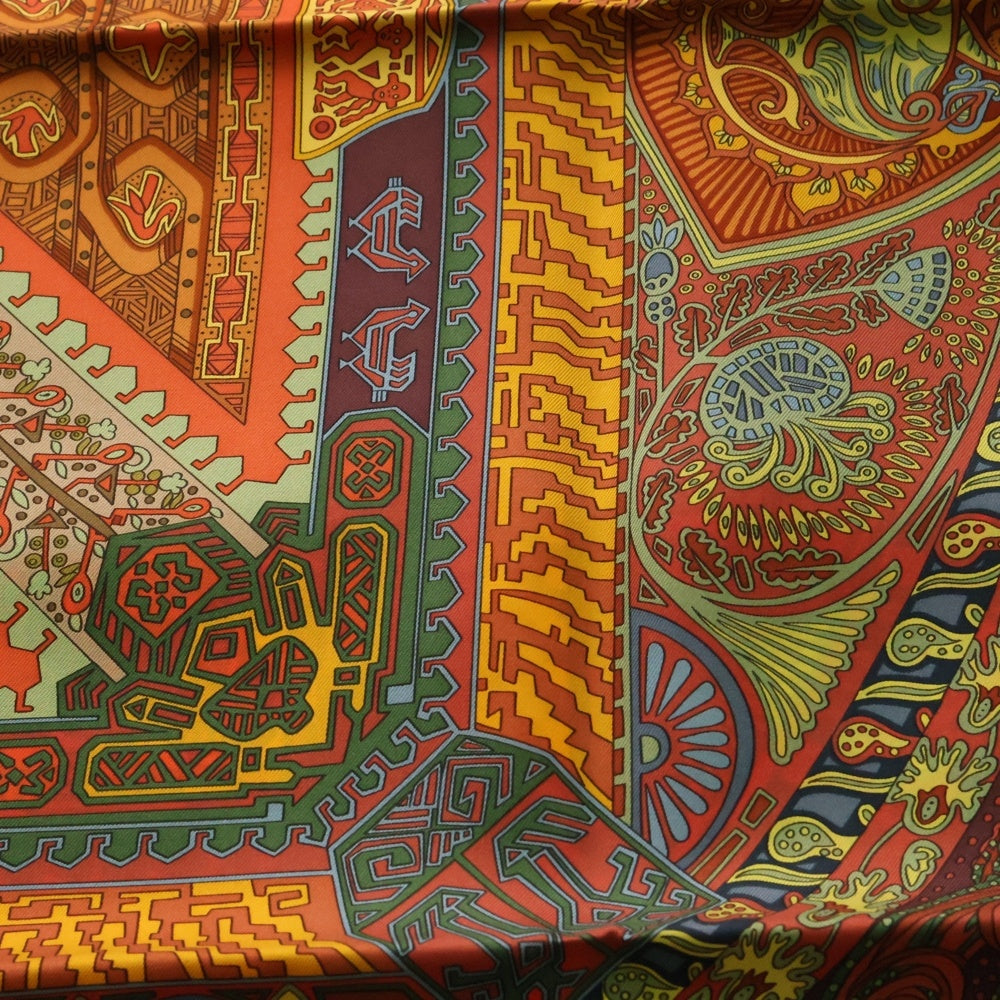 HERMES(エルメス) カレ90 空飛ぶ絨毯に乗って スカーフ ブラウン×マルチカラー シルク