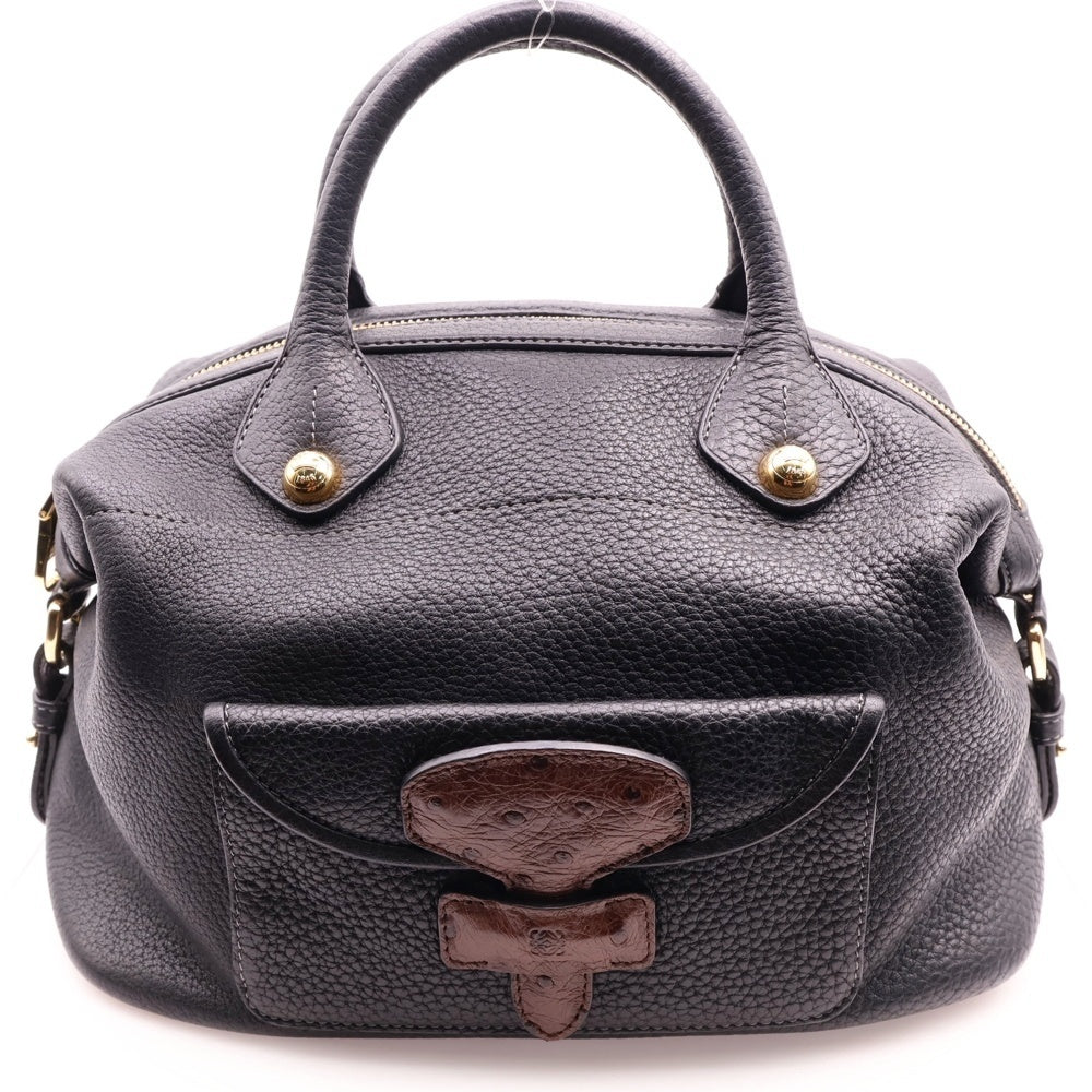 LOEWE(ロエベ) アナグラムロゴ  コンビレザー ミニボストン ハンドバッグ ブラック