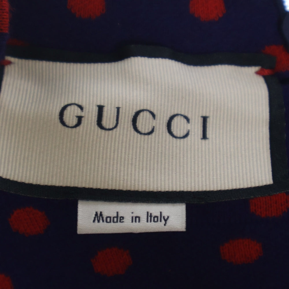 GUCCI(グッチ) GG ドット総柄 モックネック パフスリーブ 半袖 ニット セーター ネイビー/レッド レディース 623606 XKBDJ