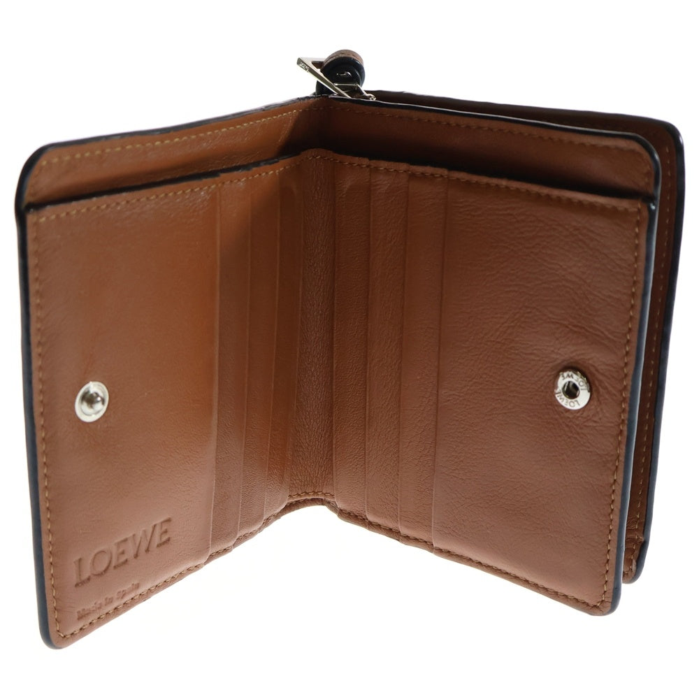 LOEWE(ロエベ) アナグラム コンパクトジップウォレット コインケース 三つ折り財布 シルバー金具 ベージュ×ブラウン レザー