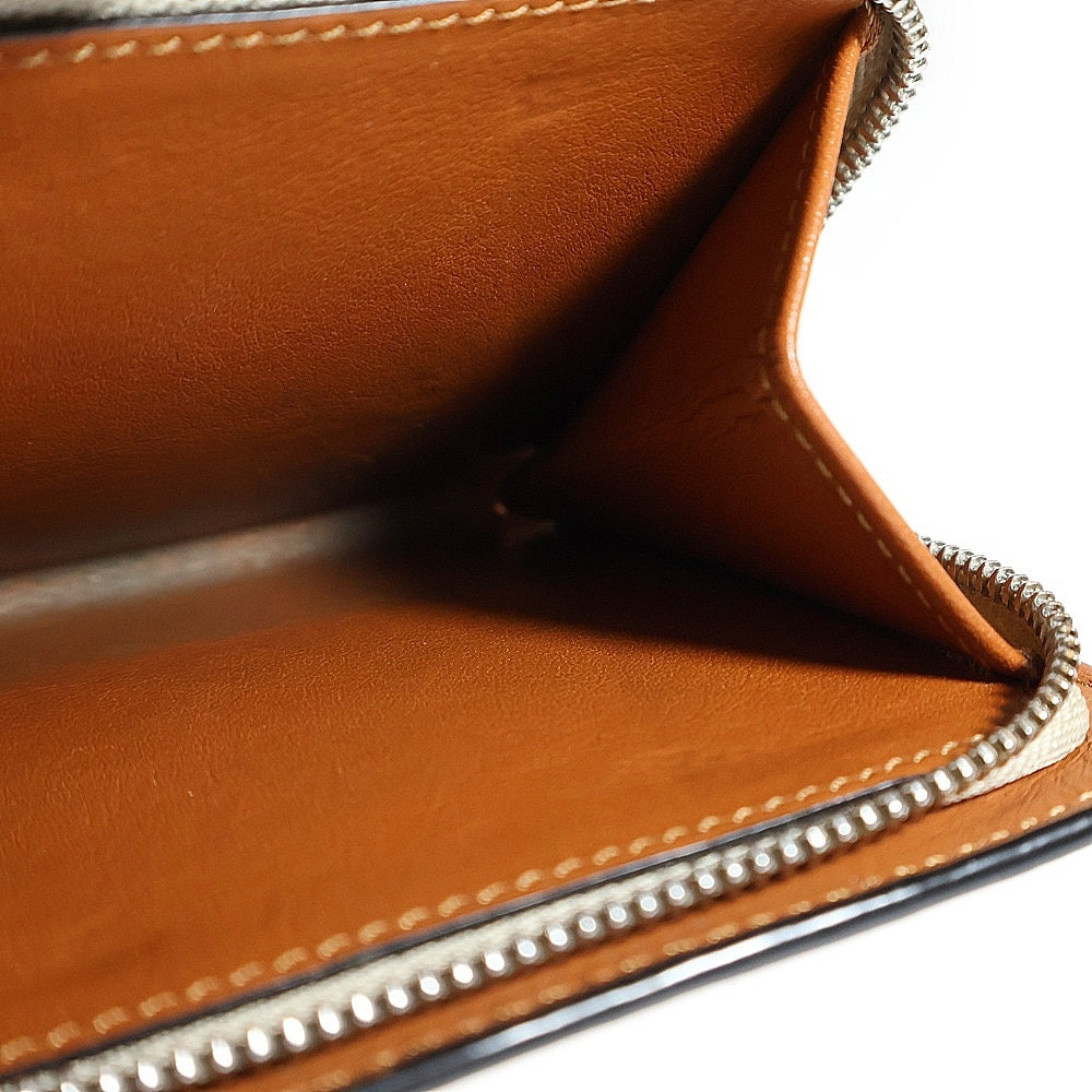 LOEWE(ロエベ) アナグラム コンパクトジップウォレット コインケース 三つ折り財布 シルバー金具 ベージュ×ブラウン レザー
