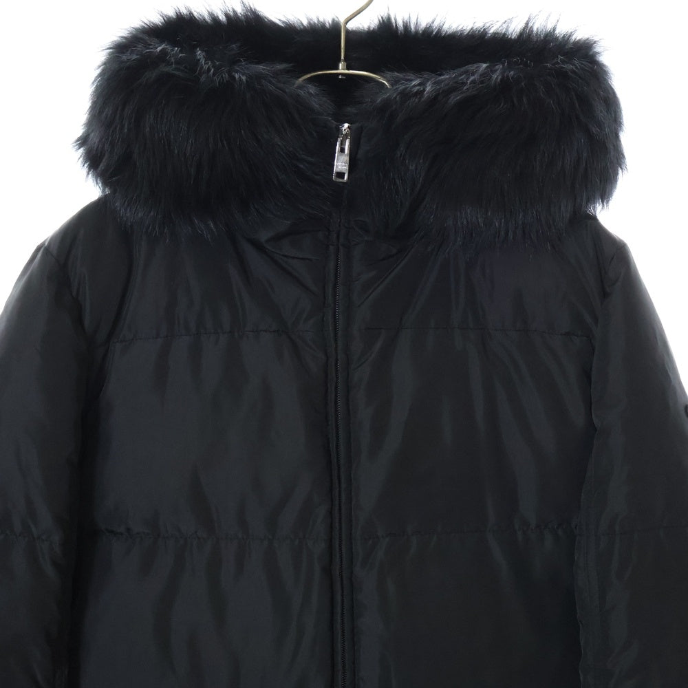 PRADA(プラダ) トライアングルロゴ シープファー フード付ナイロンダウンコート ブラック レディース 29E117 R212