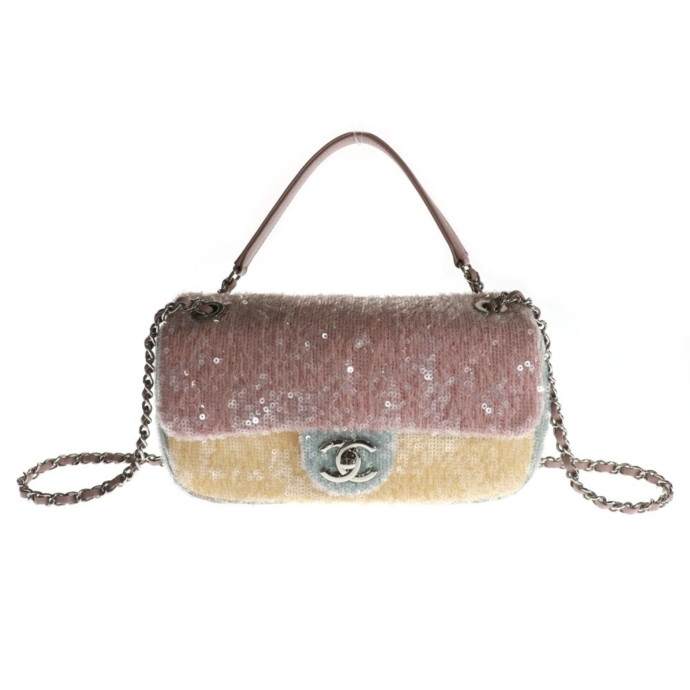 CHANEL(シャネル) ミニマトラッセ23 ココマーク スパンコール レザー シングルフラップ チェーンショルダーバッグ シルバー金具 ピンク/グレー レディース 25番台