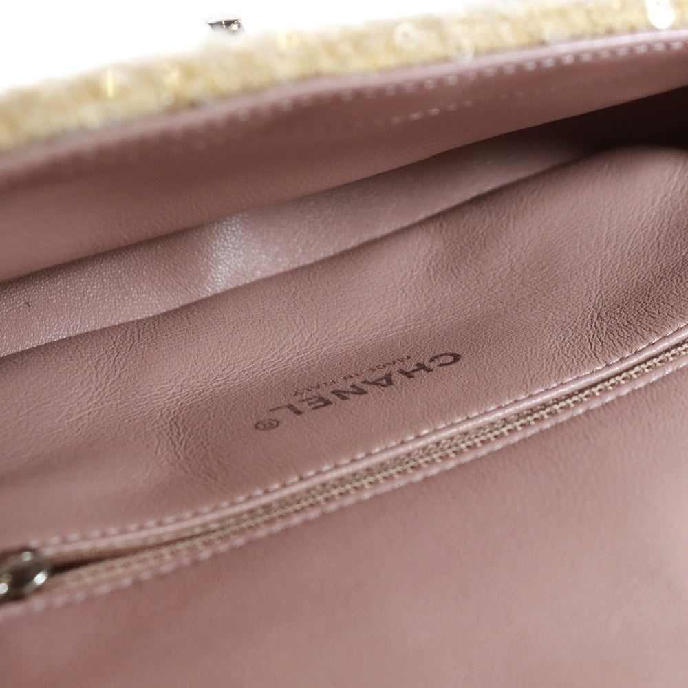 CHANEL(シャネル) ミニマトラッセ23 ココマーク スパンコール レザー シングルフラップ チェーンショルダーバッグ シルバー金具 ピンク/グレー レディース 25番台