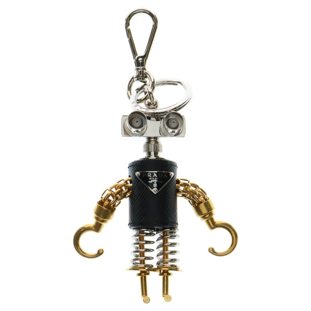 PRADA(プラダ) サフィアーノ ロボット キーリング チャーム バッグチャーム ゴールド×シルバー×ブラック