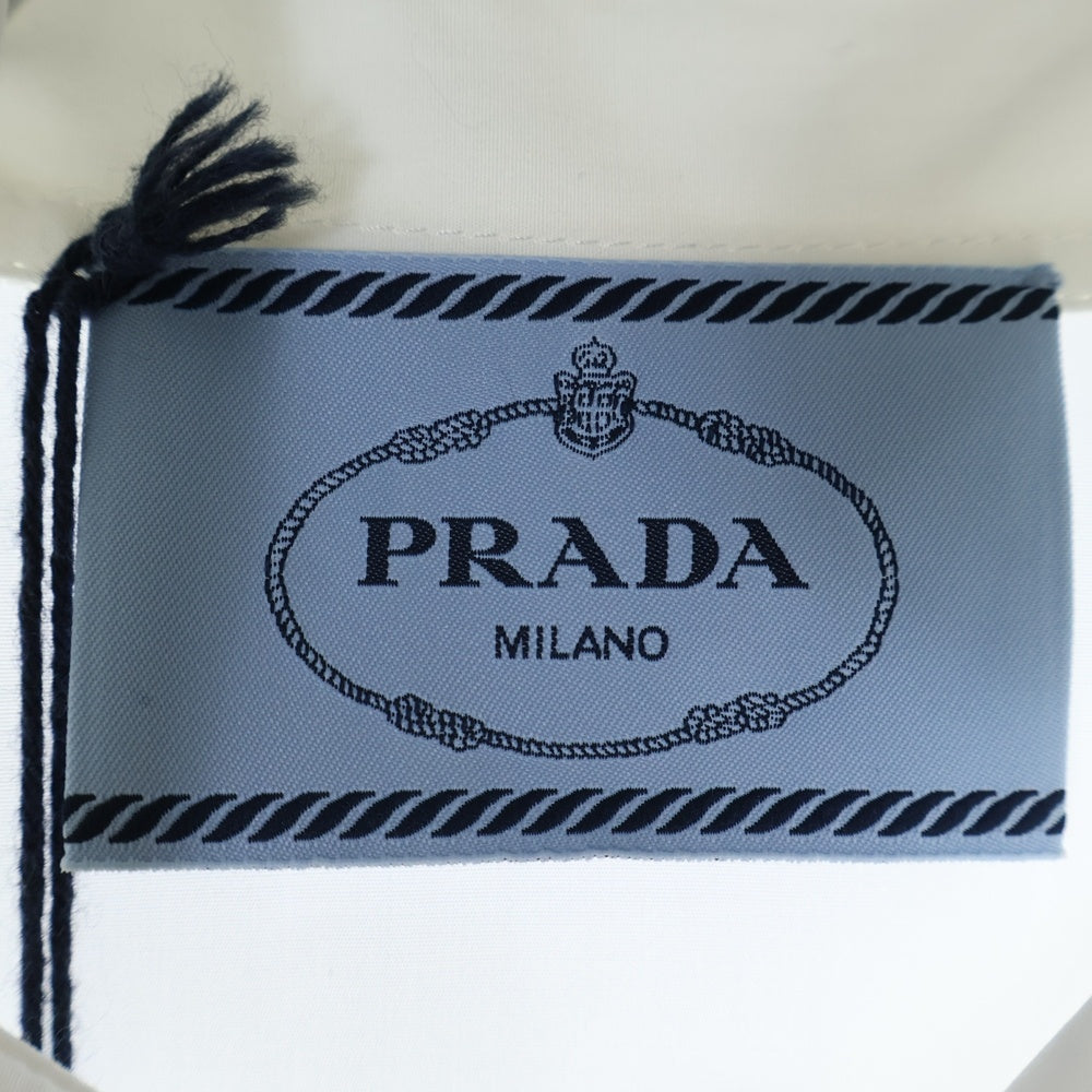 PRADA(プラダ) ポプリン ベルト付レースフリル長袖シャツ ホワイト レディース P3A12