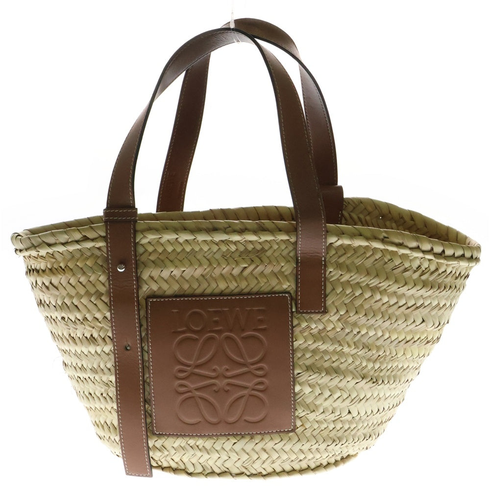 LOEWE(ロエベ) アナグラム カゴバック ハンドバッグ トートバッグ ベージュ×ブラウン シルバー金具 ラフィア