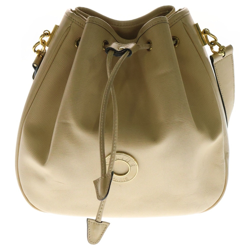 CELINE(セリーヌ) サークルロゴプレート レザー バケット 巾着 ワンショルダーバッグ ゴールド金具 ベージュ