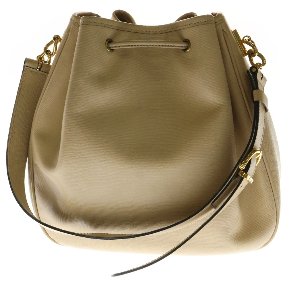 CELINE(セリーヌ) サークルロゴプレート レザー バケット 巾着 ワンショルダーバッグ ゴールド金具 ベージュ