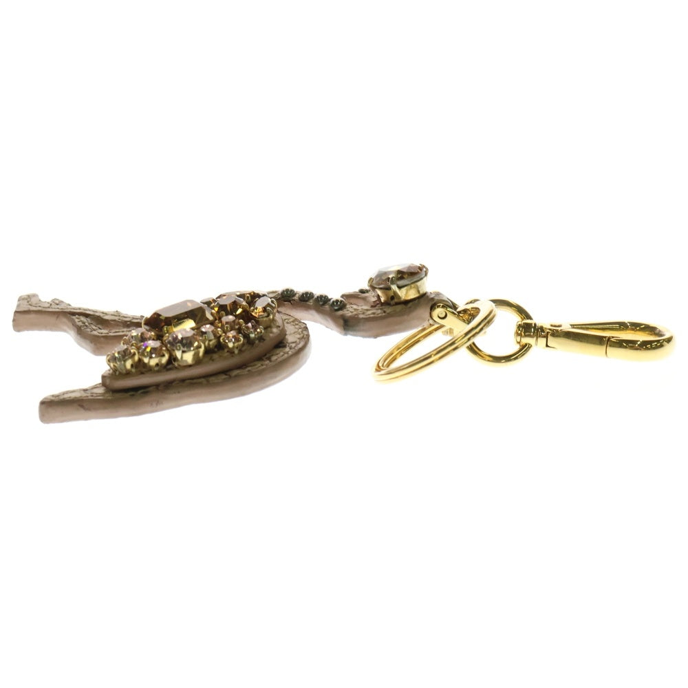 miumiu(ミュウミュウ) CRISTAL ANIMALS クリスタルアニマルズ フラミンゴ ビジュー ストーン レザー キーリング キーホルダー ゴールド金具 ピンク 5ARF12