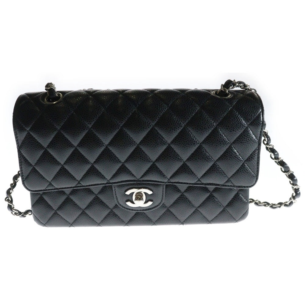 CHANEL(シャネル) マトラッセ25 ダブルフラップ ダブルチェーン ショルダーバッグ ブラック キャビアスキン シルバー金具