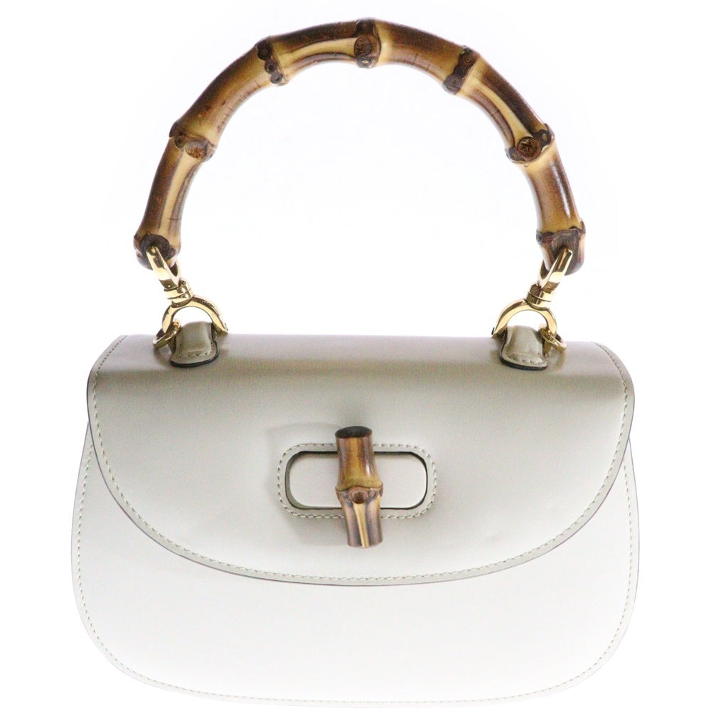 GUCCI(グッチ) バンブー 1947 スモール トップハンドル 2WAYバッグ ハンドバッグ ショルダーバッグ ミニバッグ ホワイト ゴールド金具 レザー 675797