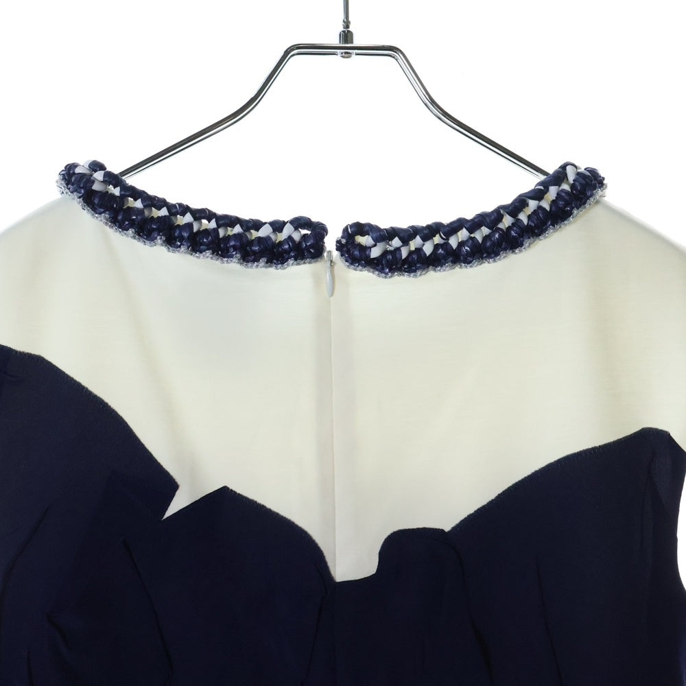 CHANEL(シャネル) シルク コットン ココマークボタン チェーンデザイン ノースリーブ ワンピース ドレス ネイビー/ホワイト レディース P47919W05472