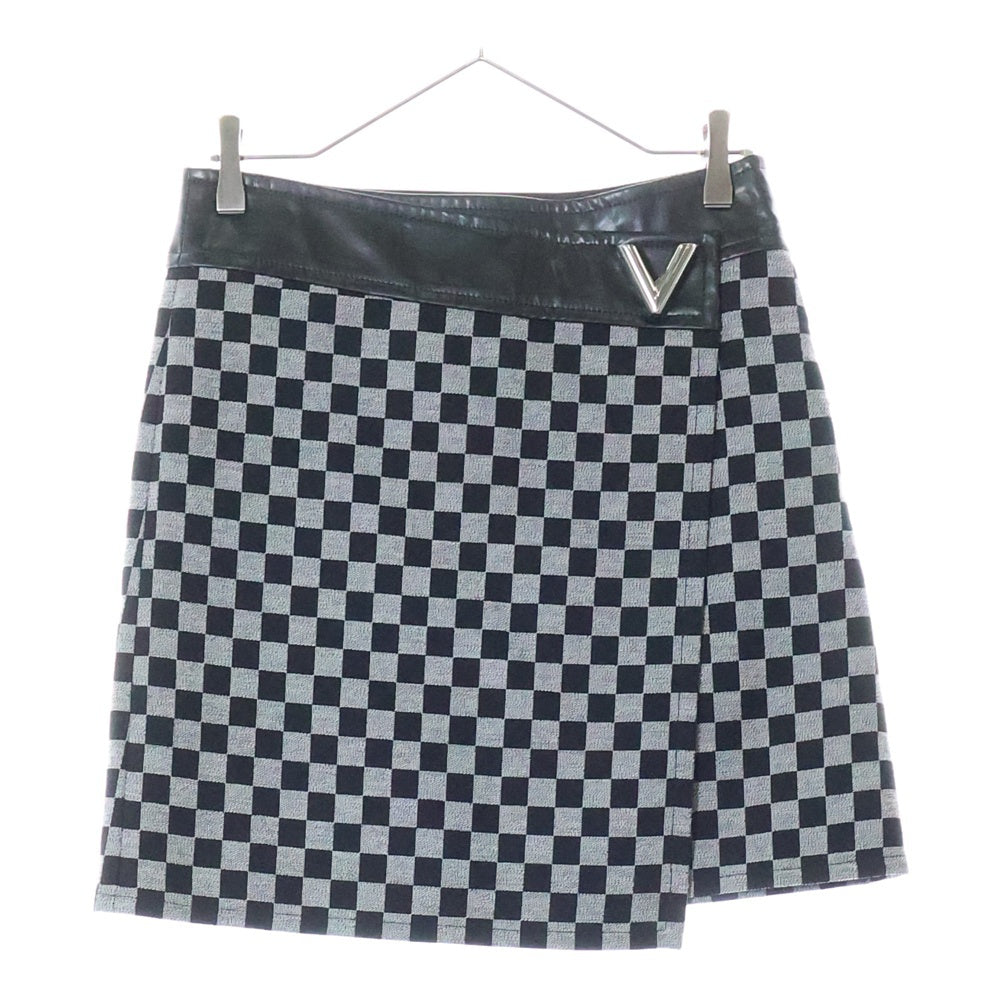 LOUIS VUITTON(ルイヴィトン) 17SS ダミエ LVロゴバックル レザー切替スカート ブラック レディース RW171W XDY FBSK07