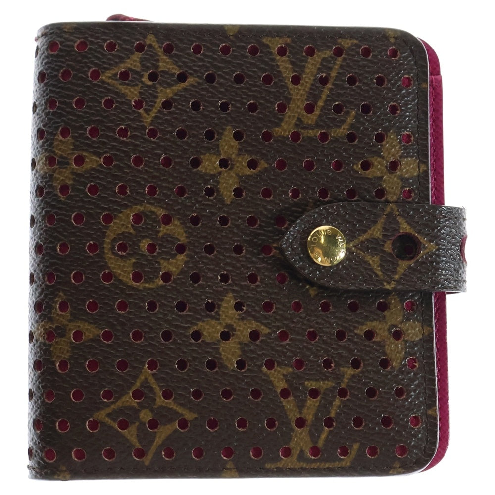 LOUIS VUITTON(ルイヴィトン) モノグラム ペルフォ コンパクトウォレット 二つ折り財布 コインケース ブラウン×ピンク ゴールド金具 PVC M95188