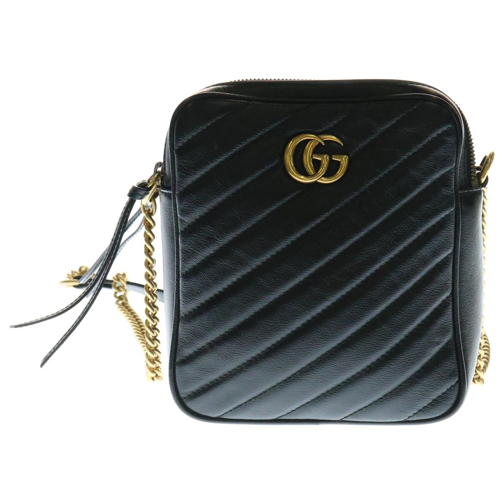 GUCCI(グッチ) GGマーモント ショルダーバッグ チェーンバッグ ブラック ゴールド金具 レザー 550155