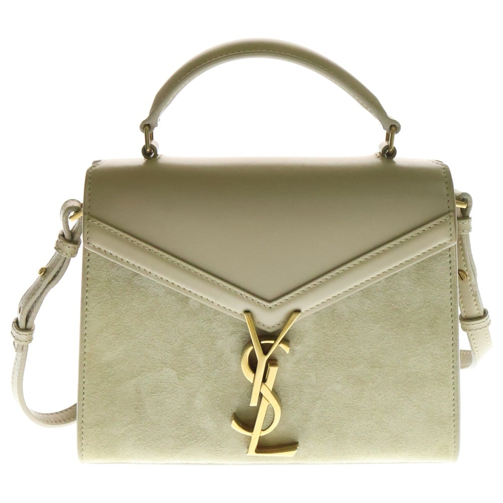 SAINT LAURENT PARIS(サンローランパリ) カサンドラ トップハンドル ハンドバッグ 2WAYバッグ ショルダーバッグ ゴールド金具 ベージュ スエード×レザー 623930