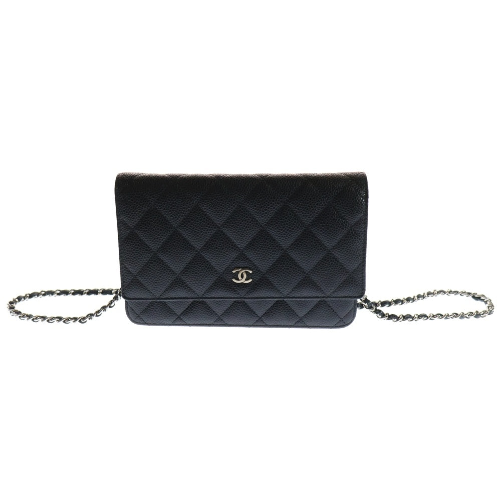 CHANEL(シャネル) マトラッセ チェーンウォレット ショルダーウォレット 財布 ショルダーバッグ ブラック シルバー金具 キャビアスキン AP0250
