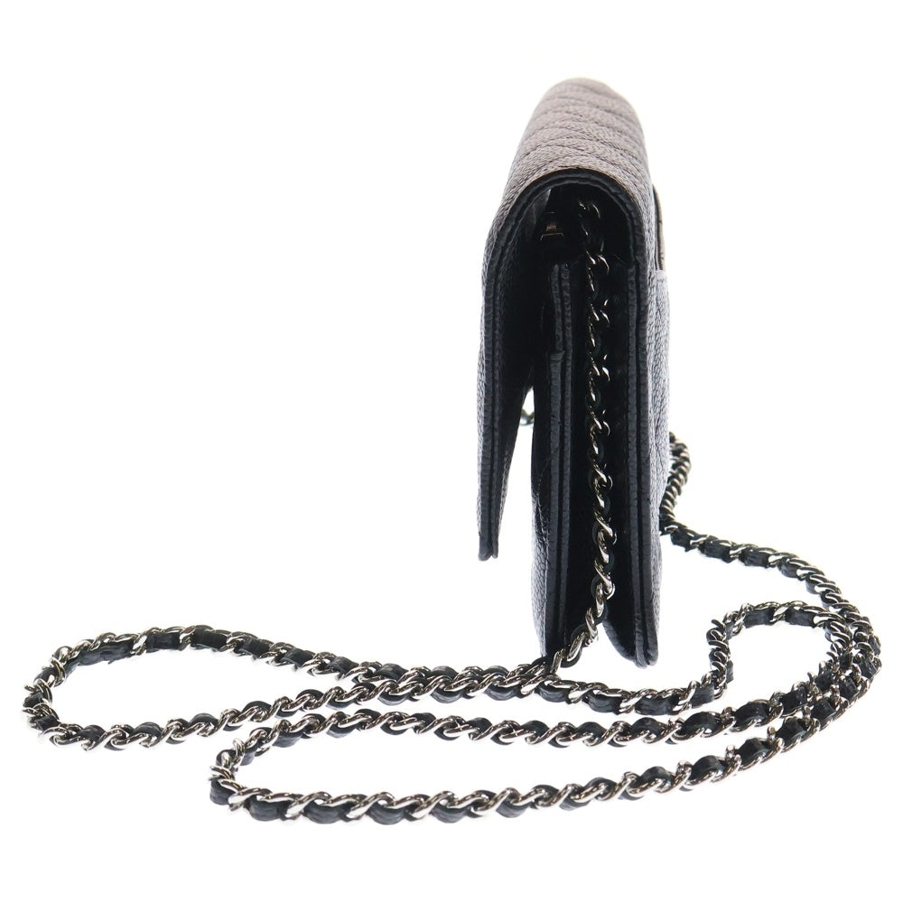 CHANEL(シャネル) マトラッセ チェーンウォレット ショルダーウォレット 財布 ショルダーバッグ ブラック シルバー金具 キャビアスキン AP0250