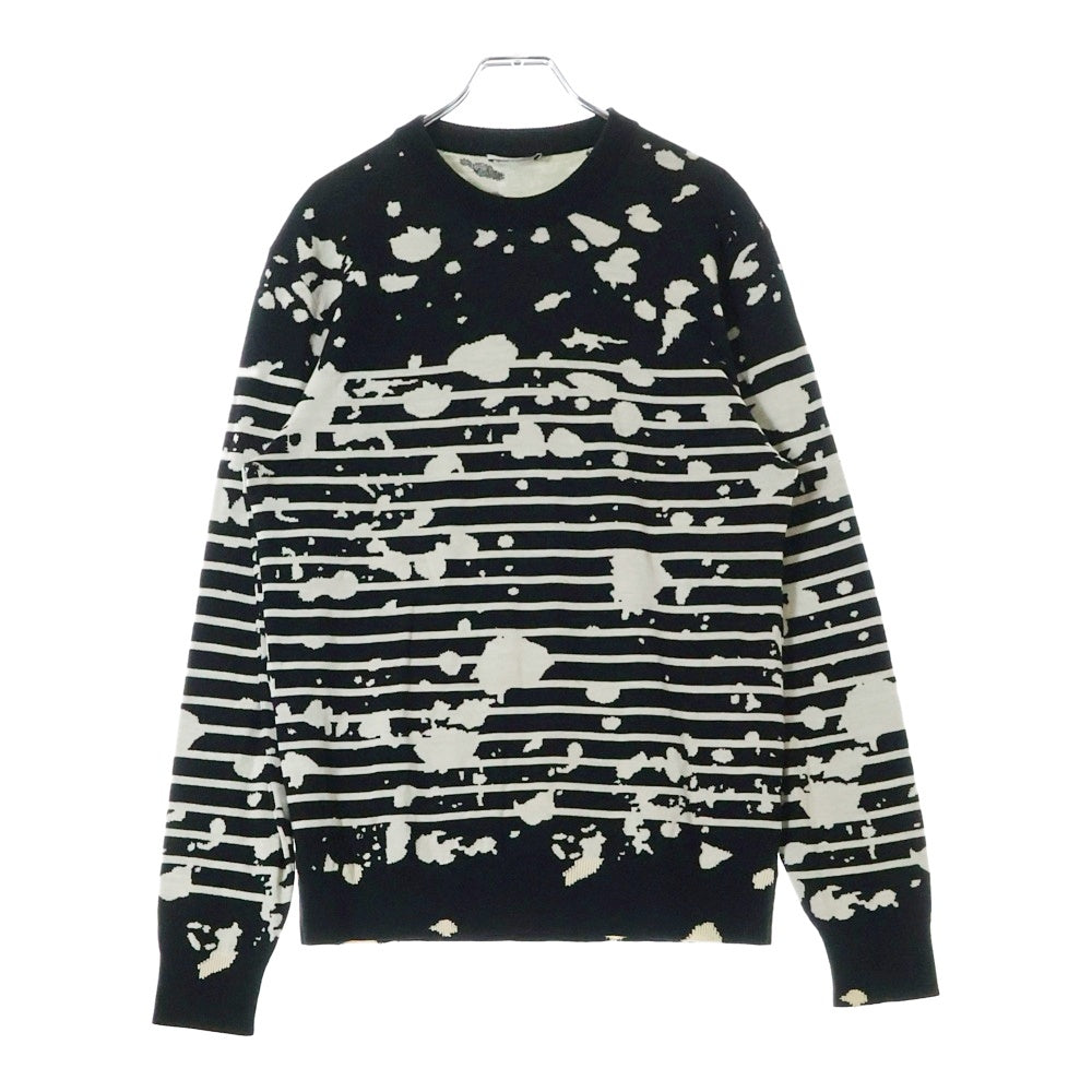 Dior HOMME(ディオールオム) 17SS HOMME スプラッターペイント ボーダー柄 ジャガード クルーネック ロングスリーブ 長袖ニット セーター ブラック 763M613ZT316