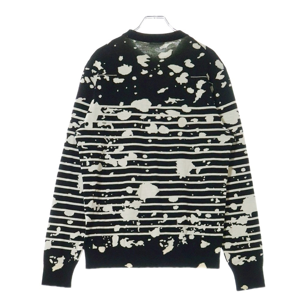 Dior HOMME(ディオールオム) 17SS HOMME スプラッターペイント ボーダー柄 ジャガード クルーネック ロングスリーブ 長袖ニット セーター ブラック 763M613ZT316