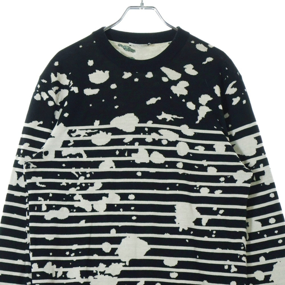 Dior HOMME(ディオールオム) 17SS HOMME スプラッターペイント ボーダー柄 ジャガード クルーネック ロングスリーブ 長袖ニット セーター ブラック 763M613ZT316