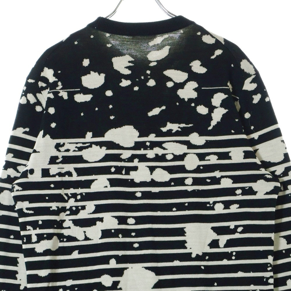 Dior HOMME(ディオールオム) 17SS HOMME スプラッターペイント ボーダー柄 ジャガード クルーネック ロングスリーブ 長袖ニット セーター ブラック 763M613ZT316