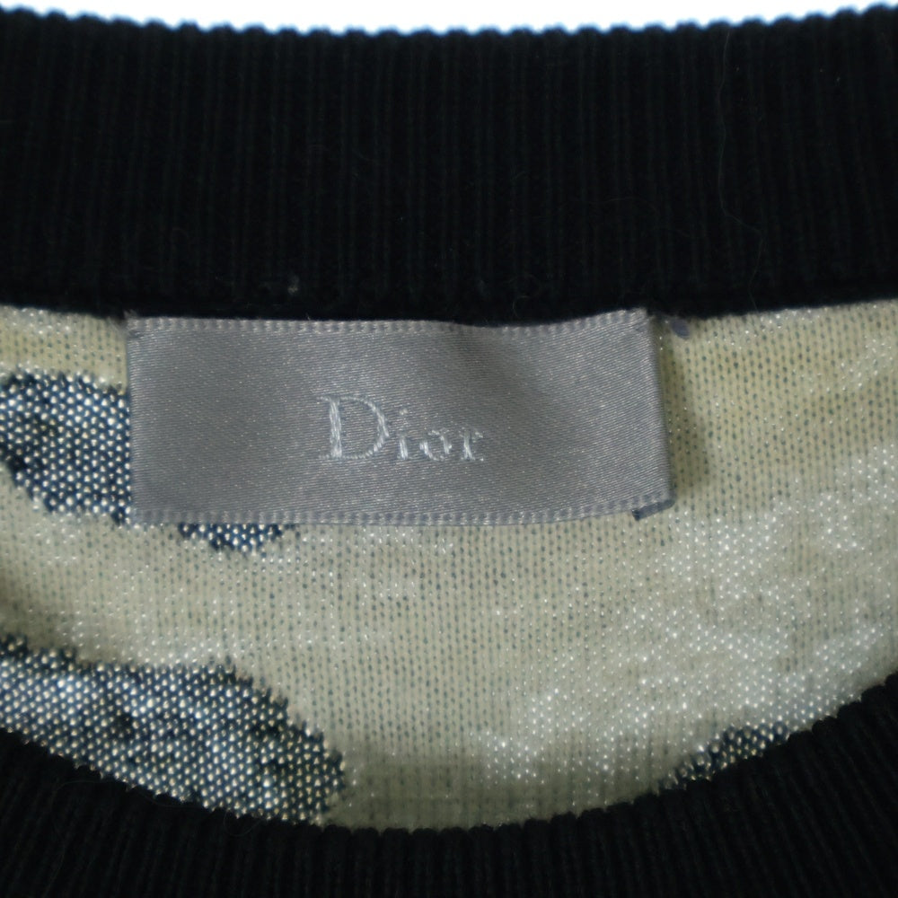 Dior HOMME(ディオールオム) 17SS HOMME スプラッターペイント ボーダー柄 ジャガード クルーネック ロングスリーブ 長袖ニット セーター ブラック 763M613ZT316