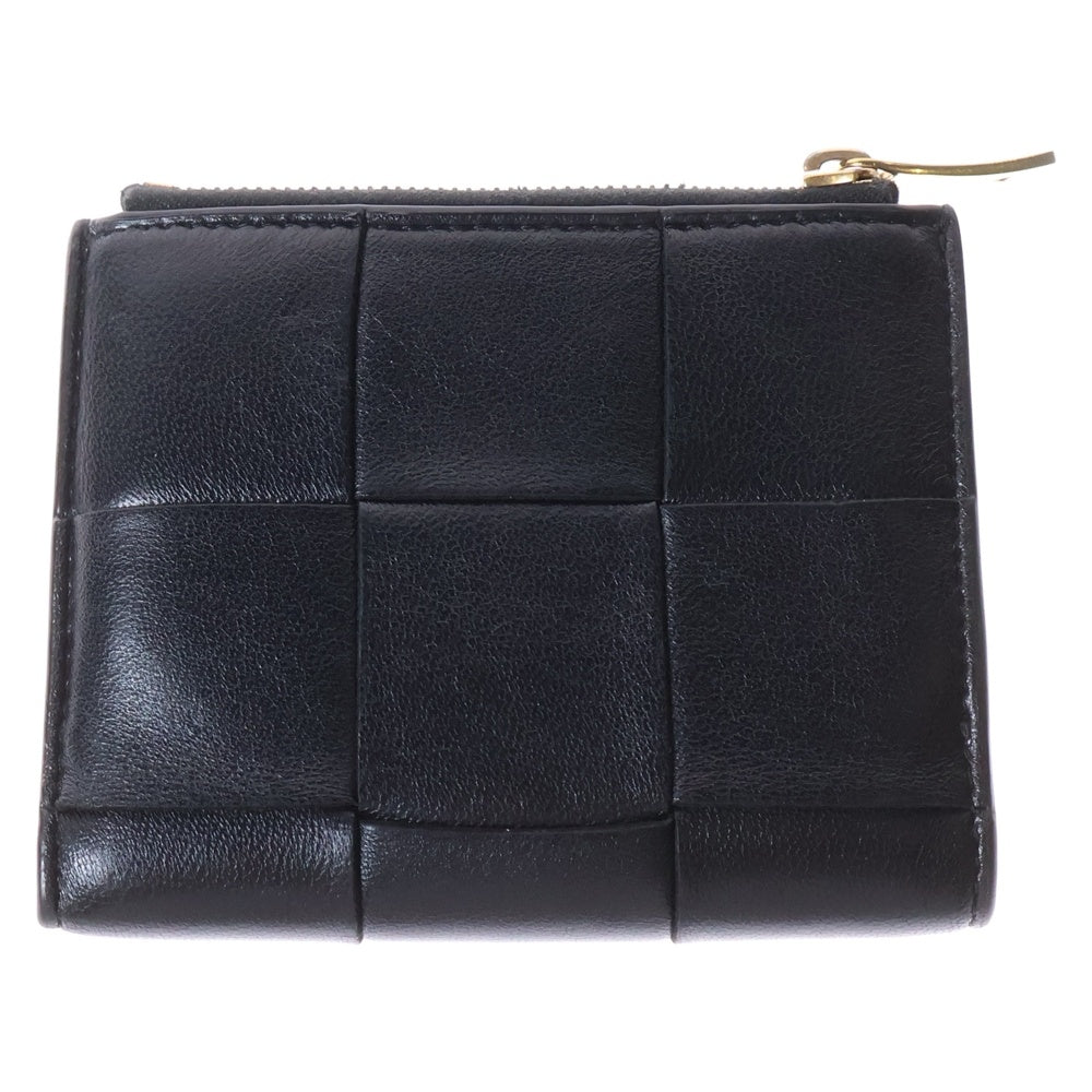 BOTTEGA VENETA(ボッテガヴェネタ) イントレチャート 2つ折り財布 コンパクトウォレット コインケース ブラック レザー ゴールド金具