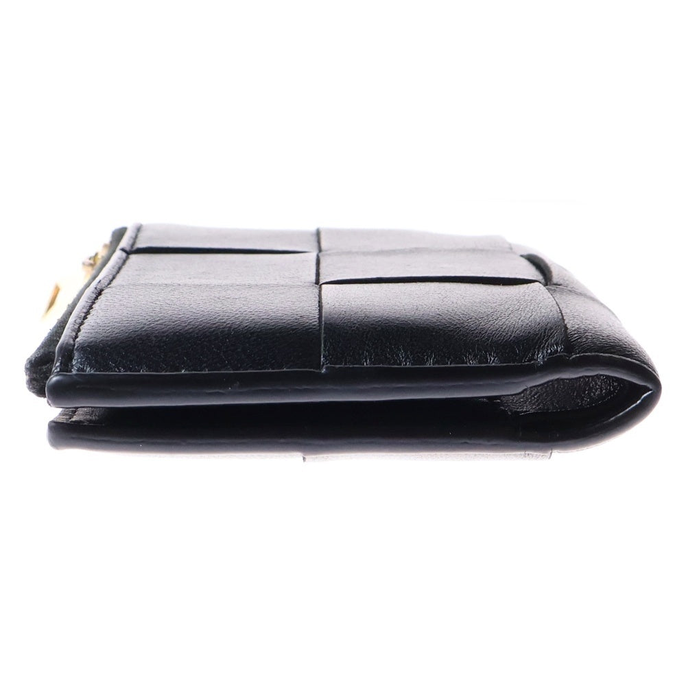 BOTTEGA VENETA(ボッテガヴェネタ) イントレチャート 2つ折り財布 コンパクトウォレット コインケース ブラック レザー ゴールド金具