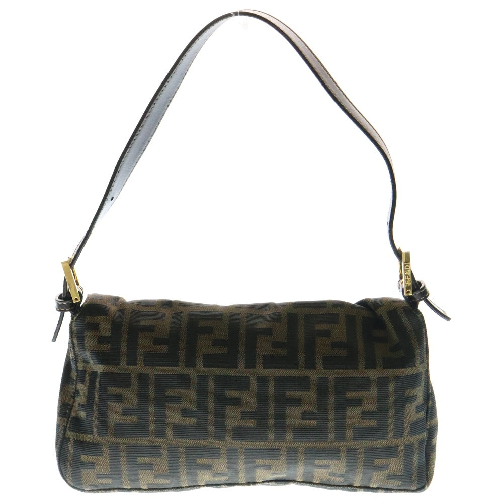 FENDI(フェンディ) マンマバケット ズッカ柄 FFロゴプレート キャンバス レザー ワンショルダーバッグ ゴールド金具 ブラウン