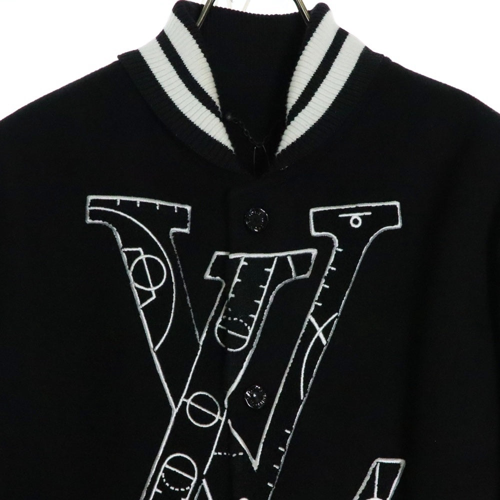 LOUIS VUITTON(ルイヴィトン) 21AW ×NBA LVロゴ刺繍 ウール レザー バスケットボール ジャケット スタジャン ブルゾン ブラック RM212M MJY HLL02E