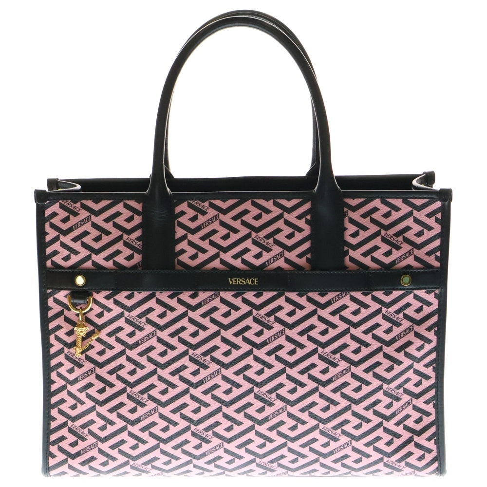 VERSACE(ヴェルサーチ) グレカ トートバッグ ハンドバッグ ピンク×イエロー×パープル マルチカラー ゴールド金具