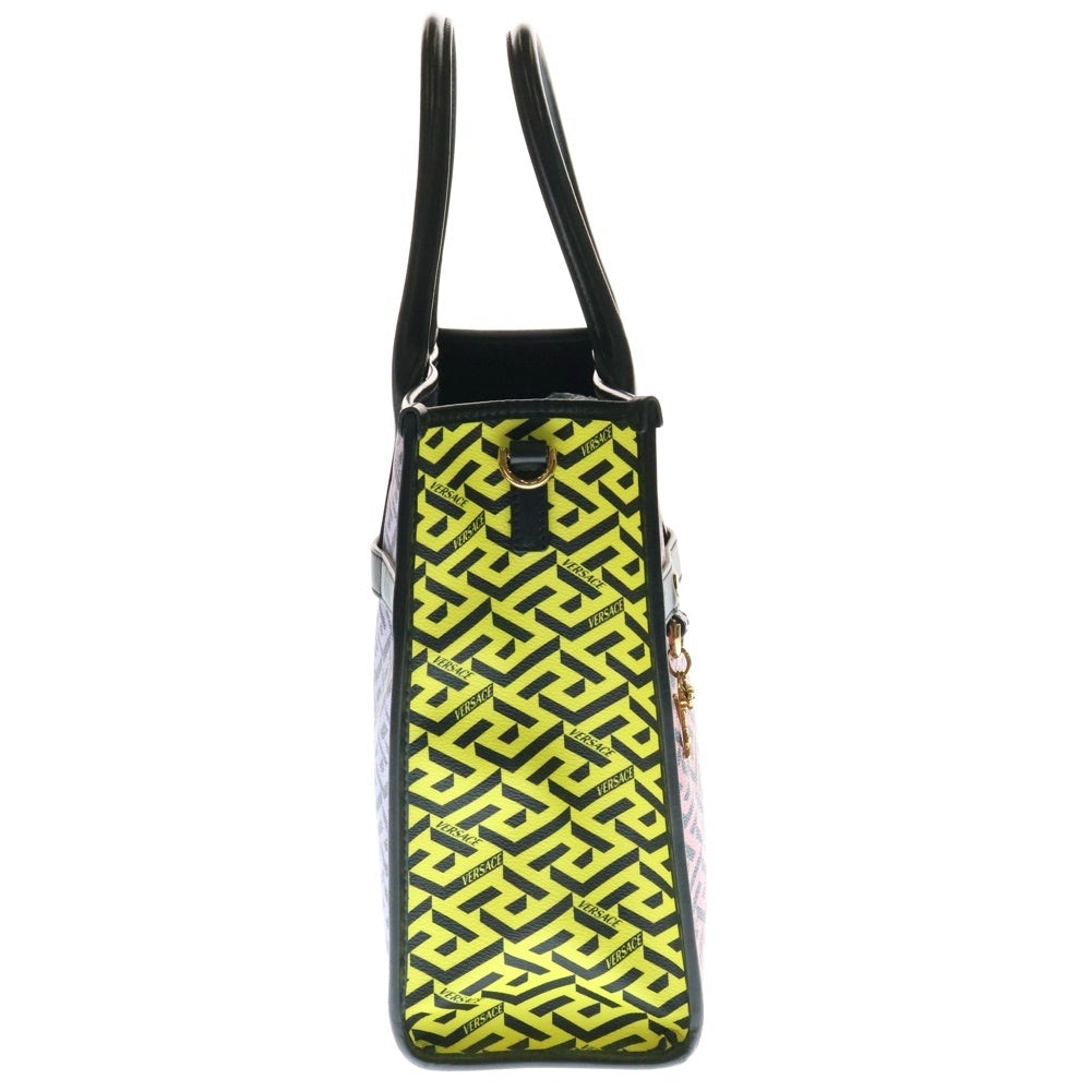 VERSACE(ヴェルサーチ) グレカ トートバッグ ハンドバッグ ピンク×イエロー×パープル マルチカラー ゴールド金具