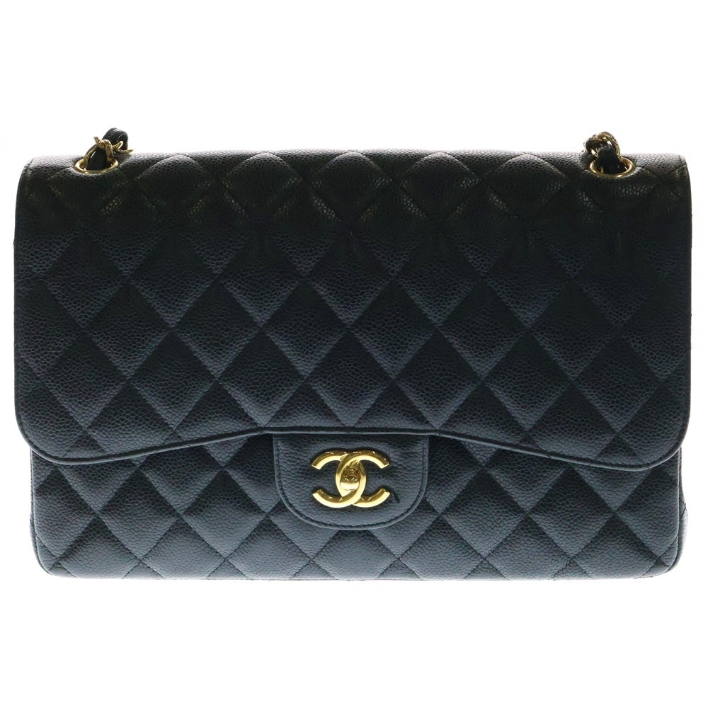 CHANEL(シャネル) マトラッセ30 デカマト キャビアスキン レザー Wフラップ ダブルチェーンショルダーバッグ ゴールド金具 ブラック 15番台