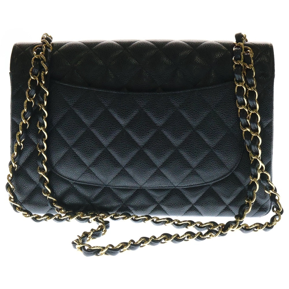 CHANEL(シャネル) マトラッセ30 デカマト キャビアスキン レザー Wフラップ ダブルチェーンショルダーバッグ ゴールド金具 ブラック 15番台