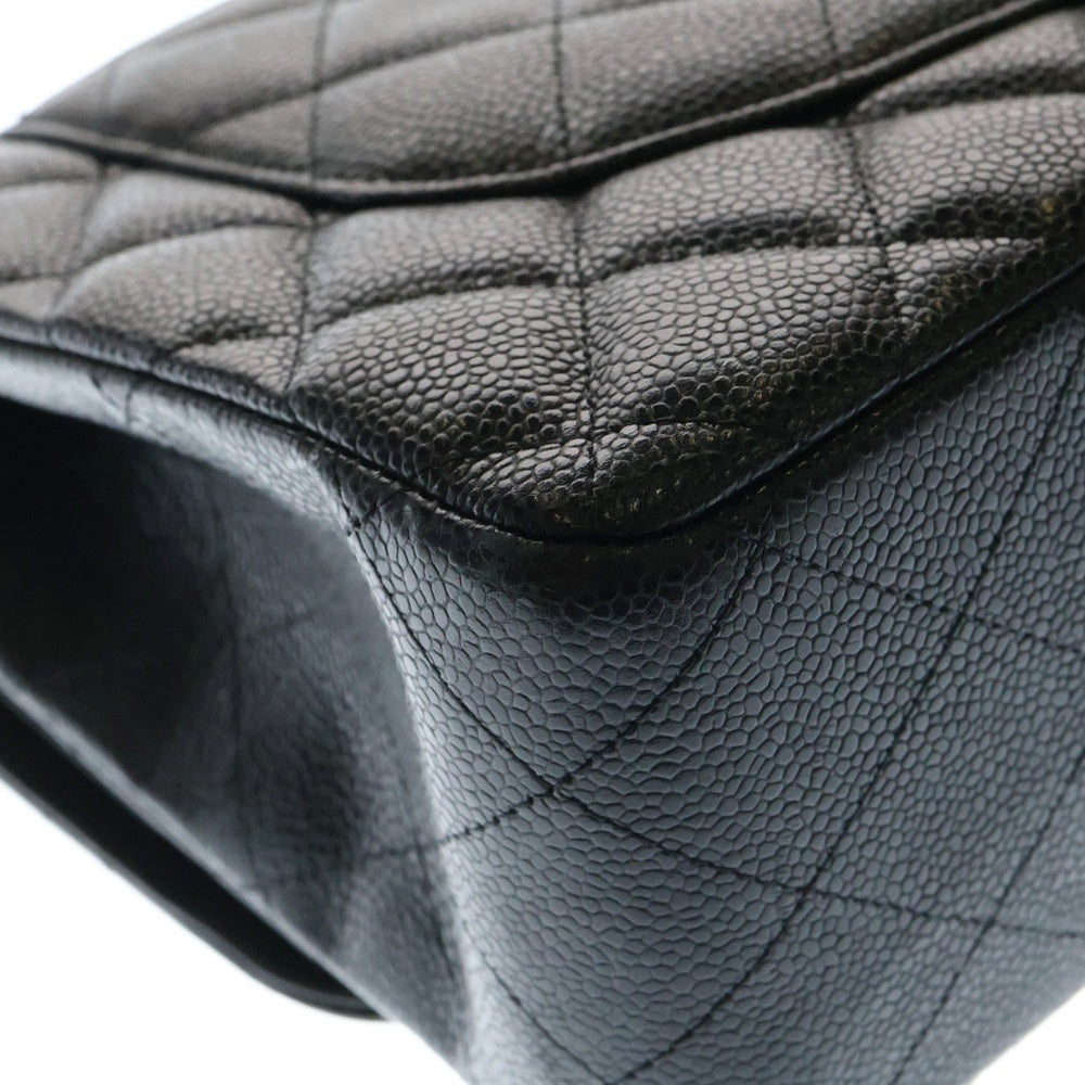 CHANEL(シャネル) マトラッセ30 デカマト キャビアスキン レザー Wフラップ ダブルチェーンショルダーバッグ ゴールド金具 ブラック 15番台