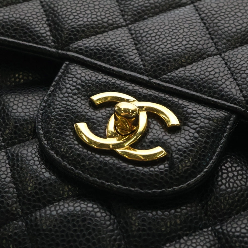 CHANEL(シャネル) マトラッセ30 デカマト キャビアスキン レザー Wフラップ ダブルチェーンショルダーバッグ ゴールド金具 ブラック 15番台