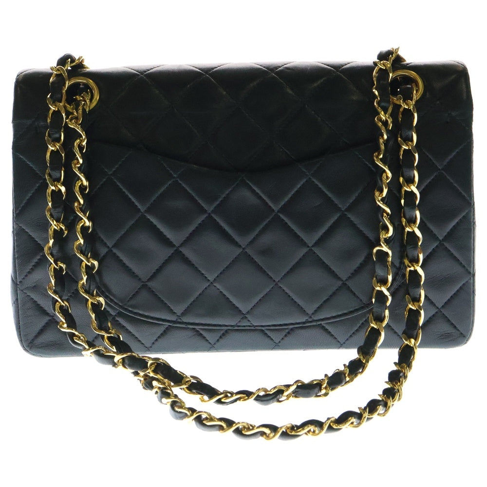 CHANEL(シャネル) マトラッセ23 Wフラップ ダブルチェーンショルダーバッグ 黒 ラムスキン GD金具 2番台