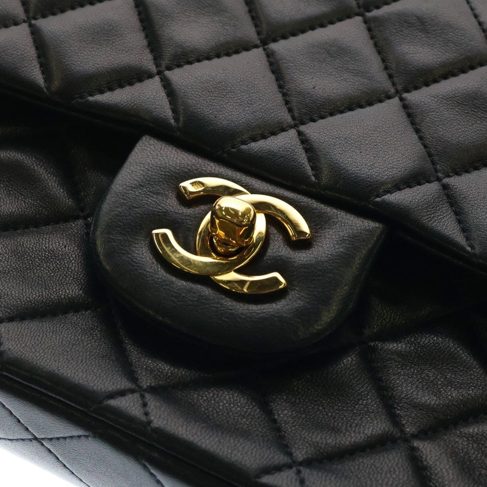 CHANEL(シャネル) マトラッセ23 Wフラップ ダブルチェーンショルダーバッグ 黒 ラムスキン GD金具 2番台