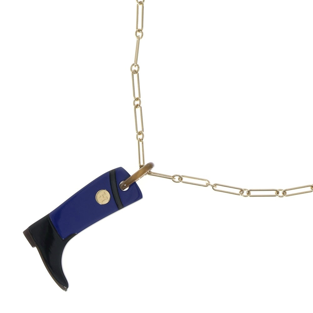 HERMES(エルメス) バッファローホーン ブーツモチーフ ネックレス ゴールド ブルー ペンダント