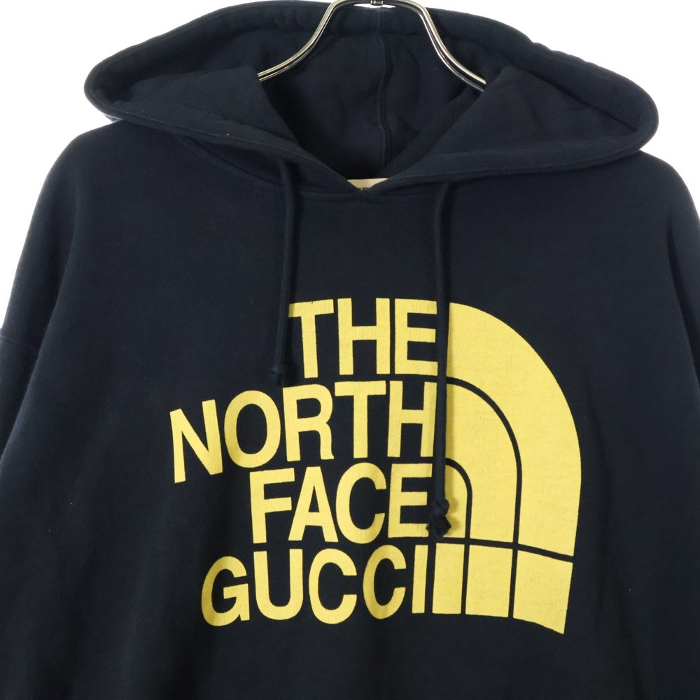 GUCCI(グッチ) 21SS ×THE NORTH FACE ザ ノースフェイス フロントロゴプリント プルオーバースウェットパーカー フーディー ブラック/イエロー 651724