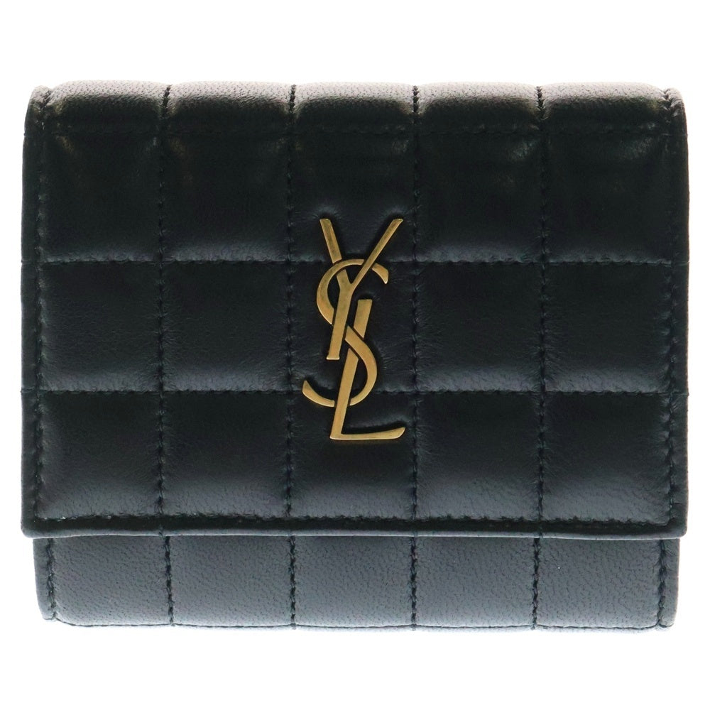 SAINT LAURENT PARIS(サンローランパリ) カサンドラ マトラッセ 三つ折り財布 コンパクトウォレット コインケース ゴールド金具 レザー ブラック 800763