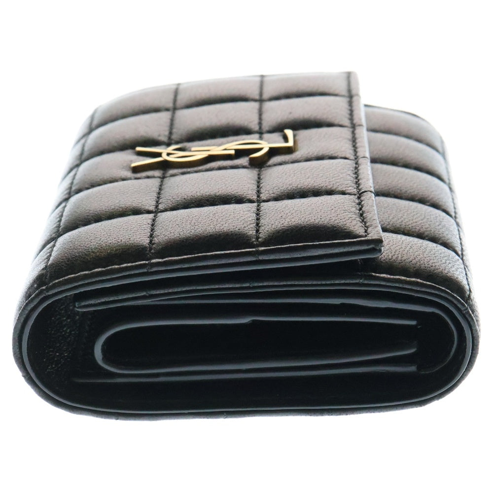 SAINT LAURENT PARIS(サンローランパリ) カサンドラ マトラッセ 三つ折り財布 コンパクトウォレット コインケース ゴールド金具 レザー ブラック 800763