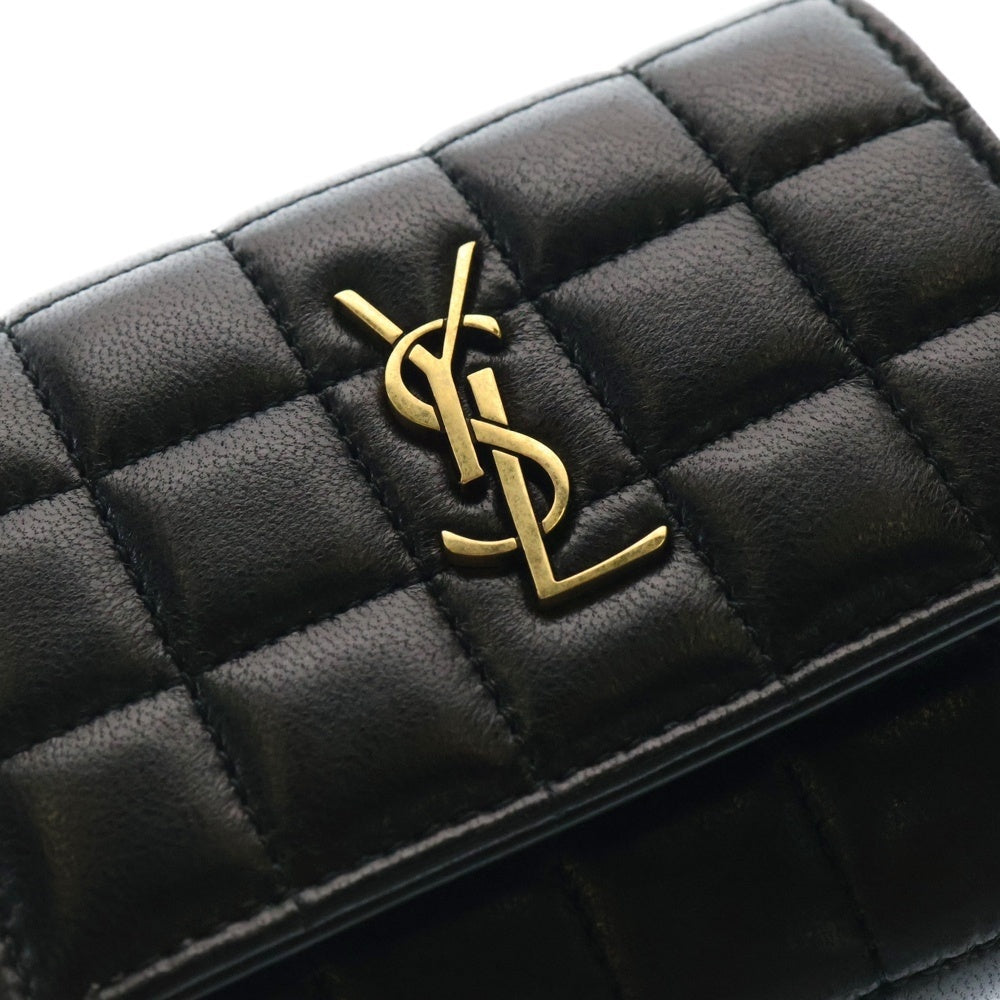 SAINT LAURENT PARIS(サンローランパリ) カサンドラ マトラッセ 三つ折り財布 コンパクトウォレット コインケース ゴールド金具 レザー ブラック 800763