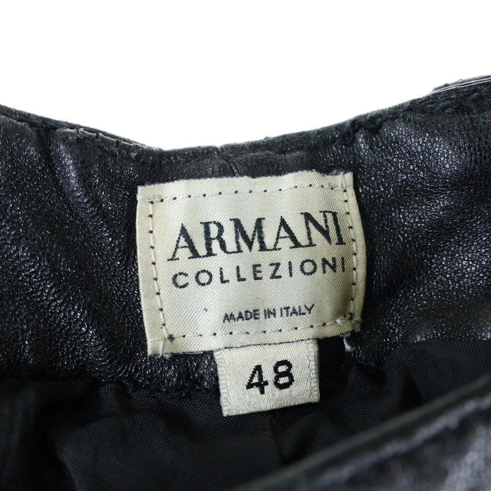 EMPORIO ARMANI(エンポリオアルマーニ) ラムスキン レザー ノータック ストレート パンツ ブラック A42R09