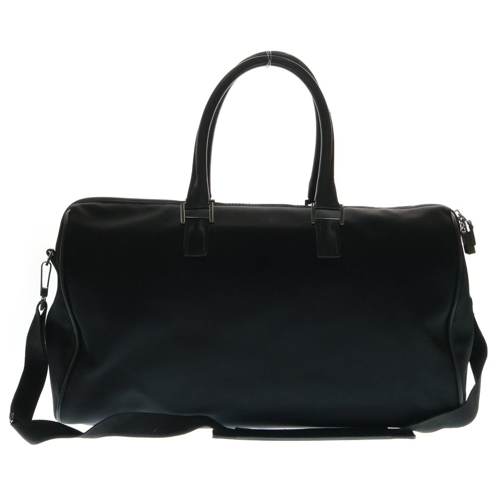 GUCCI(グッチ) メタルロゴプレート ナイロン レザー 2WAY ハンド ショルダー ボストンバッグ シルバー金具 ブラック 114674
